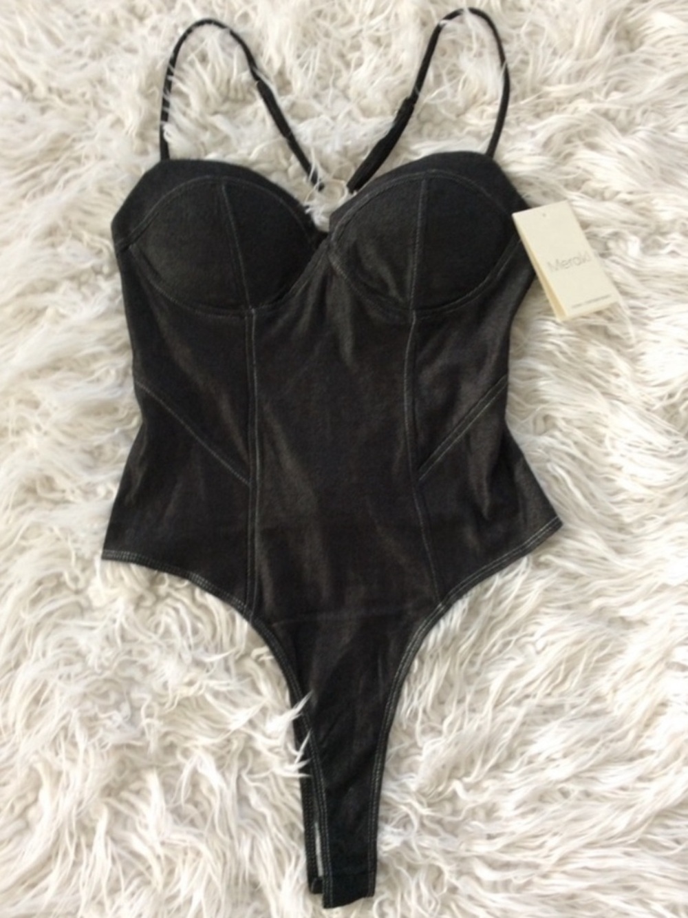 NWT Meraki Bustier Denim Look Strappy Bodysuit